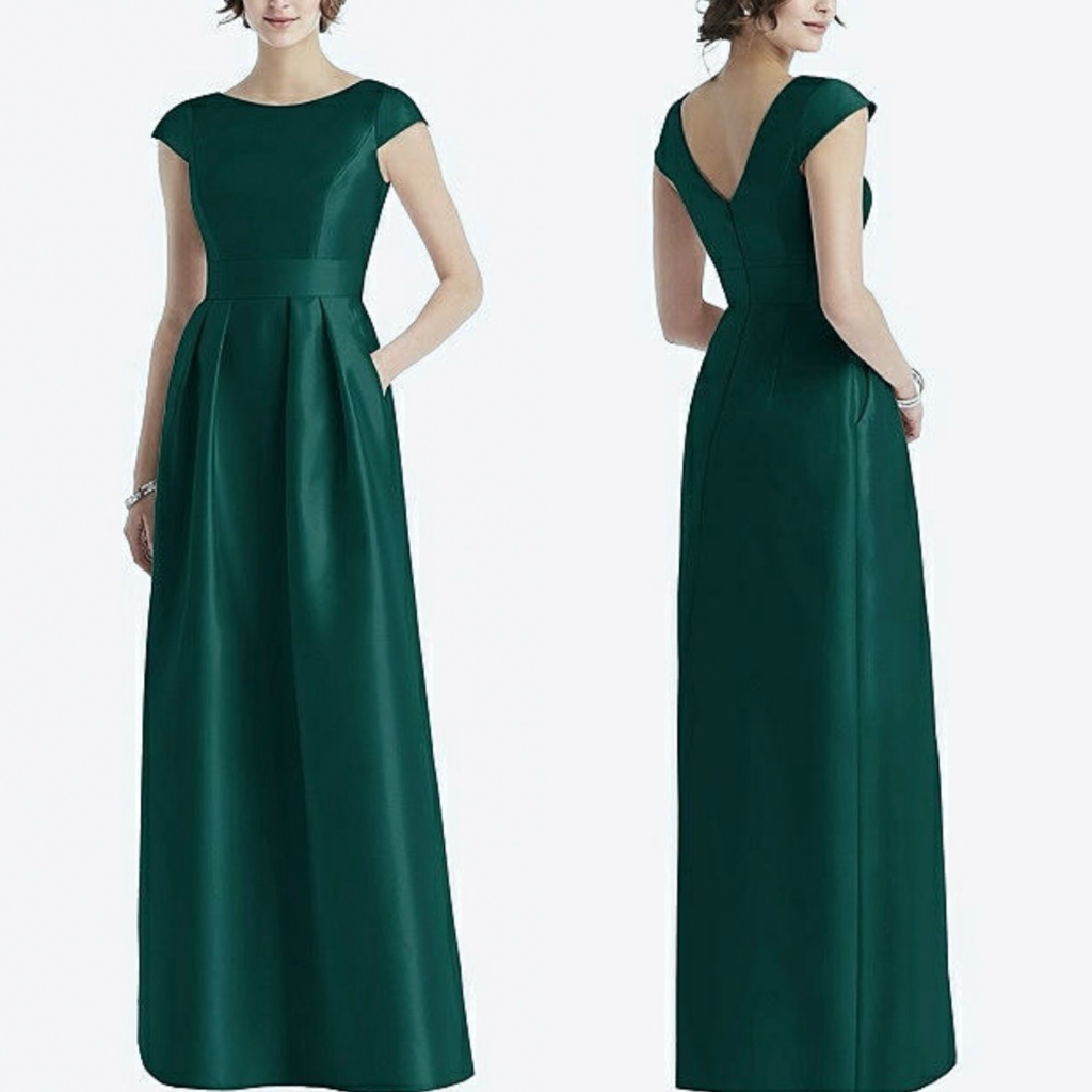 Cap Sleeve Pleated Skirt Dress With Pockets In Hunter Greem Alfred Sung Size 4